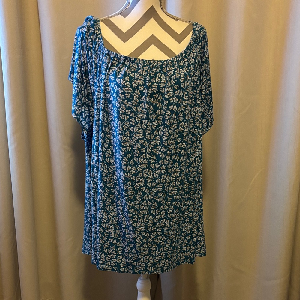 Lane Bryant Teal and White Floral Blouse